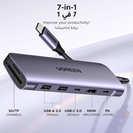 UGREEN Revodok USB C Hub 7-in-1 with [High-Speed] SD/TF Card Reader, 4K HDMI