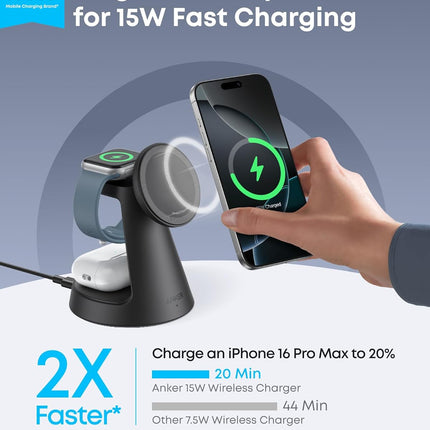Anker MagGo Magnetic Wireless Charger (Dock Stand), 3-in-1 Qi2