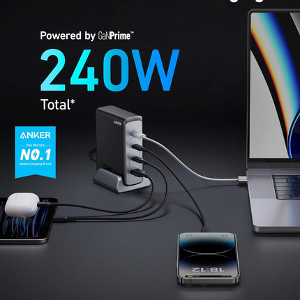 Anker 240W USB C Plug, Prime GaN Charger, 4-Port Fast