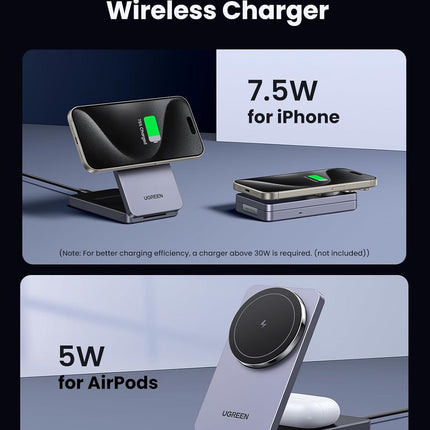 UGREEN MagFlow Wireless Charger 15W, 2 in 1 Magnetic Charging