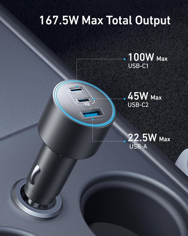 Anker Car Charger, 167.5W Max 3-Port Car Charger
