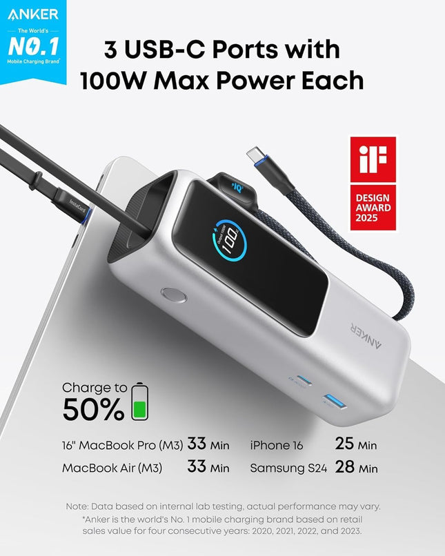 Anker Power Bank, 25,000mAh 165W Ultra-Fast Portable Charger