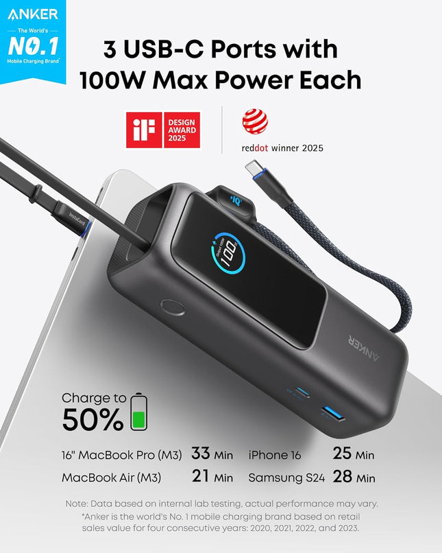Anker Power Bank, 25,000mAh 165W Ultra-Fast Portable Charger