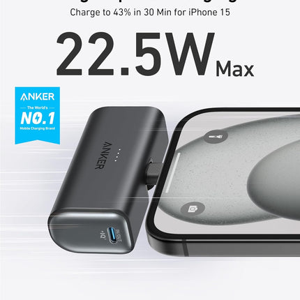Anker Nano Power Bank, Mini Portable Charger with Built-In Foldable USB-C Connector