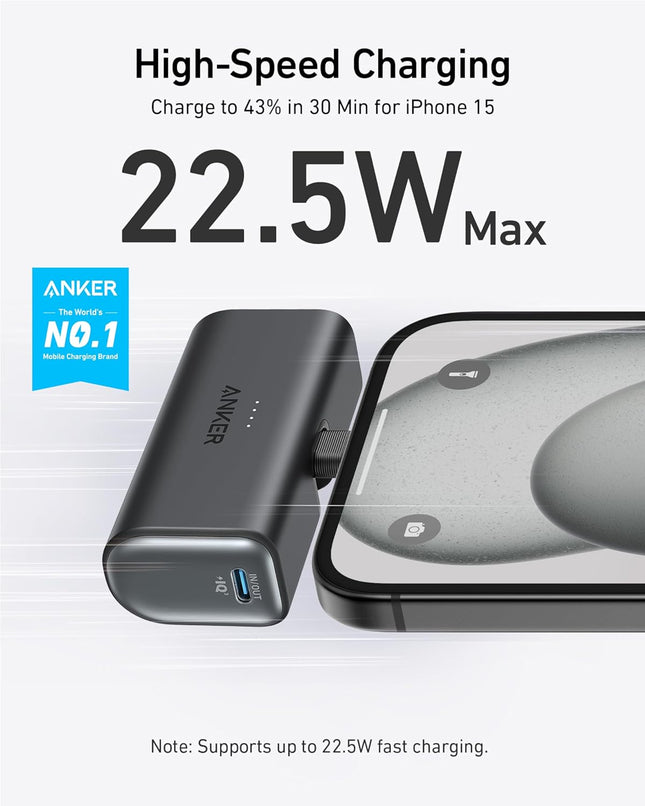 Anker Nano Power Bank, Mini Portable Charger with Built-In Foldable USB-C Connector