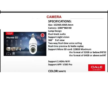 OALE iHome 02 Security Camera Dual Track Audio Support 360 Full View