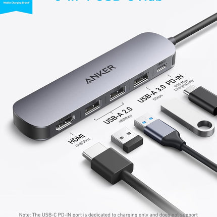 Anker USB-C Hub (5-in-1), 4K@30Hz HDMI with 100W