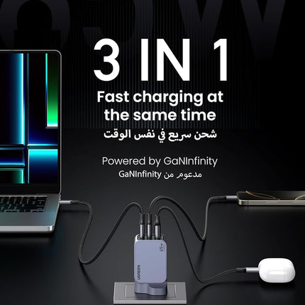 UGREEN Nexode Pro 3-Port 65W USB C Charger, Type-C