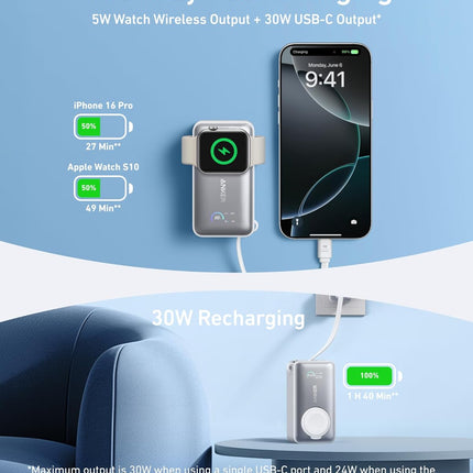 Anker MagGo Power Bank for Apple Watch, Officially Certified 10,000mAh