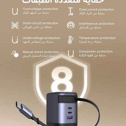 UGREEN 100W Type C Fast Charger with Retractable USB Cable