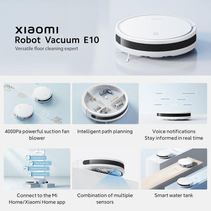 Xiaomi Robot Vacuum E10 | Slim Powerful Suction Fan Blower- 4000pa  White