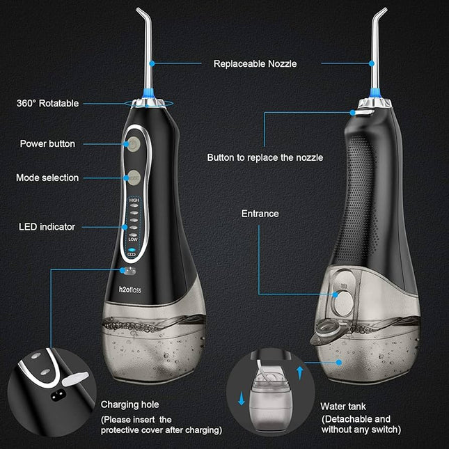 H2ofloss Portable Dental Water Flosser Black HF-6